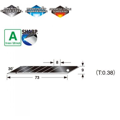 Лезвия сегментные 9мм TAJIMA Acute Angle Razar Black Blades угол наклона 30°, 10 шт.