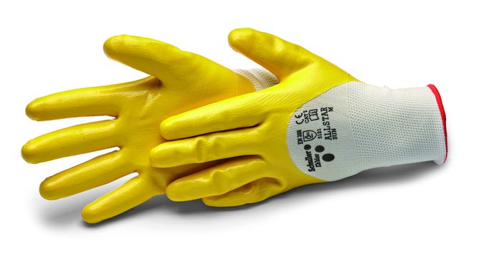 Универсальные перчатки с 3/4 нитриловым покрытием, желтые, размер L / Allstar Sun L / 9 "