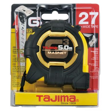 Рулетка строительная ударопрочная, екстра лента, TAJIMA G3 LOCK 27, 5м×27мм